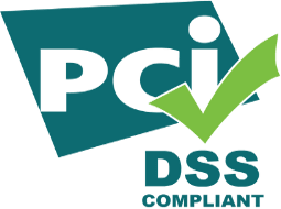 PCI DSS compliant logo with a green checkmark.